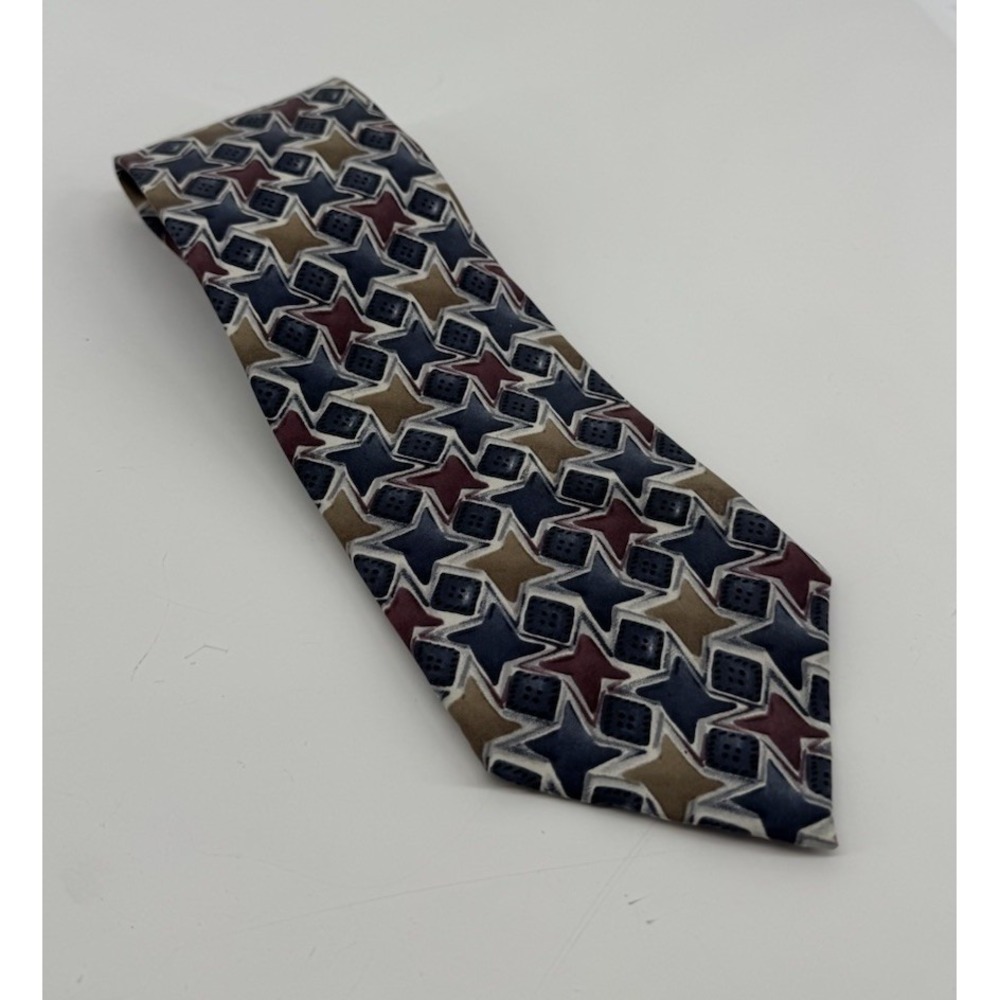 NWOT Vintage Pierre Cardin Silk Tie Blue Burgundy Geometric Wide Designer 90's